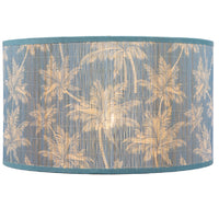 Oaks Lighting P107/12 CY Cyan Bamboo Floral Design Fabric Vintage Easy Fit Non Electric Pendant &amp; Table Lamp Tapered Drum Shade - 30cm Diameter (12 Inch)