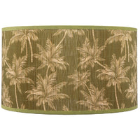 Oaks Lighting P107/12 OL Olive Green Bamboo Floral Design Fabric Vintage Easy Fit Non Electric Pendant &amp; Table Lamp Tapered Drum Shade - 30cm Diameter (12 Inch)