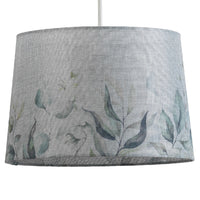 12" Grey Linen Leaves Design Vintage Easy Fit Tapered Drum Shade 30cm