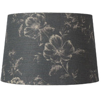 Oaks Lighting P905/12 SL Slate Grey Linen Floral Design Fabric Vintage Easy Fit Non Electric Pendant &amp; Table Lamp Tapered Drum Shade - 30cm Diameter (12 Inch)