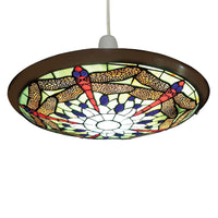 Green Dragonfly Tiffany Glass with Antique Brass Metal Vintage Non Electric Pendant Shade 35cm