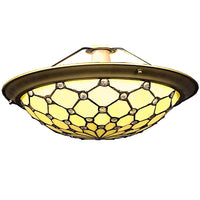 Beige & Clear Jewel Tiffany Glass and Antique Brass Metal Easy Fit Pendant Dome Up Light Shade 35cm