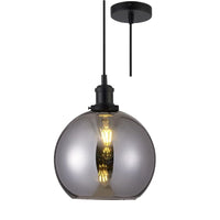 Matt Black & Smoked Round Dome Glass Vintage Pendant Ceiling Light - 25cm Diameter