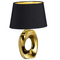 Trio R50511079 Gold Modern Table Lamp with Black Cotton Shade with Gold Inner - 33cm Height