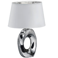 Trio R50511089 Polished Chrome Modern Table Lamp with White Cotton Shade with Silver Inner - 33cm Height