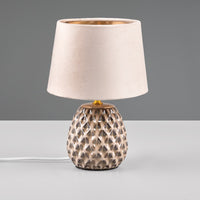 Beige and Cream Ceramic Pine Cone Table Lamp with Beige Velvet Shade 27cm