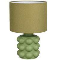 Trio R56481015 Green Ceramic Modern Bobble Table Lamp with Sage Green Drum Shade - 30cm Height