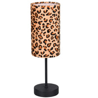 Trio R56741032 Black Metal Modern Table Lamp with Leopard Print Cotton Shade - 36.5cm Height