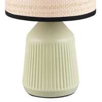Modern green ceramic bedside table lamp with woven natural lampshade