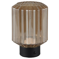 LED Matt Black & Amber Ripple Glass USB Rechargeable Touch Table Lamp 19cm