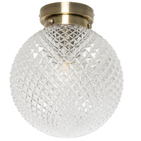 Forum SPA-37509-ABRS Antique Brass and Ribbed Glass Semi Flush Globe Ceiling Light IP44 - 20cm Diameter