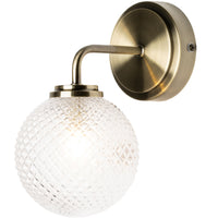 Forum SPA-37576-ABRS Antique Brass Bathroom Vintage Wall Light with Rib Globe Glass IP44 - 22cm Height