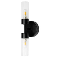 Forum SPA-39652-BLK Matt Black &amp; Ribbed Glass Bathroom Vintage 2 Lamp Wall Light - 32cm Length IP44