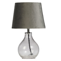 Oaks TL 7220 GY Smoked Grey Dimpled Glass Modern Table Lamp with Grey Velvet Shade