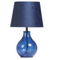 Oaks TL 7220 NA Navy Blue Dimpled Glass Modern Table Lamp with Navy Blue Velvet Shade