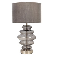 Oaks TL 2039 GY Grey Modern Glass Table Lamp with Grey Linen Shade with Silver Inner - 43cm Height