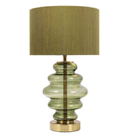 Oaks TL 2039 OL Olive Green and Antique Brass Modern Glass Table Lamp with Green Linen Shade with Gold Inner