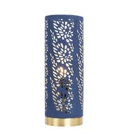 Oaks TL 905 NA Brushed Brass &amp; Navy Blue Suede Etched Shade Touch Table Lamp