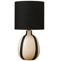 K Living LTOGABK/TL Black Stripe and Cream Ceramic Modern Table Lamp with Black Drum Shade - 42cm Height