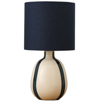 K Living LTOGABL/TL Navy Blue and Cream Ceramic Modern Table Lamp with Navy Blue Drum Shade - 42cm Height