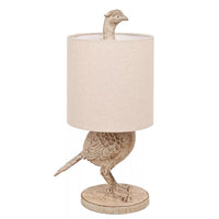 Widdop HE2549 Wood Effect Pheasant Table Lamp with Beige Fabric Drum Shade - 40cm Height