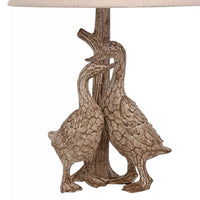 Brown Resin Pair of Ducks Table Lamp with Beige Drum Lampshade