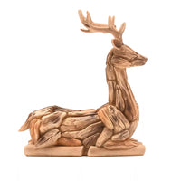 Widdop NC1269 Wood Effect Sitting Down Deer Driftwood Figurine Ornament - 17cm Diameter