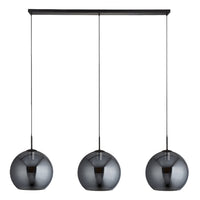 Searchlight 1023-3SM | Matt Black Smoky Glass 3 Lamp Bar Pendant