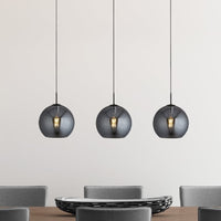 Smoked Domed Glass & Black Retro 3 Lamp Bar Pendant