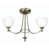 Oaks Lighting 1178/3 AB | Antique Brass and Glass Indoor Semi Flush Light