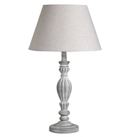 Grey Washed Wood Vintage Rustic Table Lamp with Linen Fabric Shade