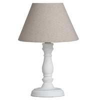 White Washed Wood Vintage Rustic Table Lamp with Oatmeal Fabric Shade