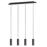 Matt Black Modern Cylindrical GU10 4 Lamp Bar Pendant Ceiling Light