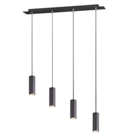 Matt Black Contemporary Round Slimline 4 Lamp Bar Pendant Ceiling Light