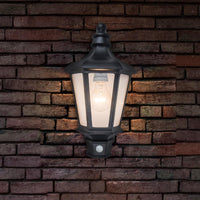 Lutec Black Outdoor Traditional Flush Coach Half Lantern with PIR