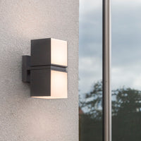 LED Matt Black Outdoor Cuboid Multi Directional 2 Lamp Wall Light