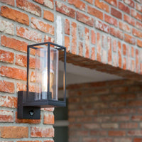 Lutec Matt Black Outdoor Vintage Rectangular Wall Light with PIR