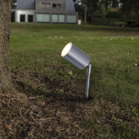 Lutec Stainless Steel Outdoor Modern Cylinder Garden Spike Light
