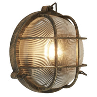 Black Gold & Ribbed Glass Outdoor Vintage Round Flush Bulkhead Wall Light 280mm