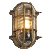 Black Gold & Ribbed Glass Outdoor Vintage Oval Flush Bulkhead Wall Light 248mm