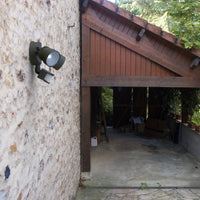 Matt Black Double Head Flood Wall Light with PIR