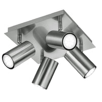 Satin Nickel Modern 4 Lamp Square Plate Cylindrical Head Spot Light