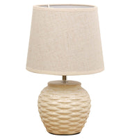 Cream Ceramic Vintage Basket Weave Table Desk Lamp with Linen Shade