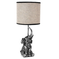 Antique Silver Sitting Elephant Sculpture Vintage Table Lamp with Drum Shade