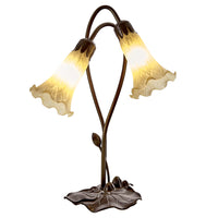 Beige Tiffany Glass Vintage Lily Double Table Lamp 45cm