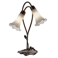White Tiffany Glass Vintage Lily Double Table Lamp 45cm