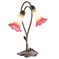White Pink Tiffany Glass Vintage Lily Double Table Lamp 45cm