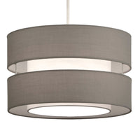 Grey Fabric Double Layer Retro Easy Fit Drum Lampshade 300mm