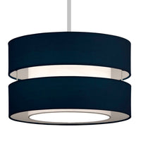 Navy Blue Cotton Fabric Double Layer Retro Easy Fit Drum Lampshade 300mm