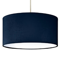 Navy Blue Cotton Modern Easy Fit Round Drum Lampshade with White Diffuser 300mm